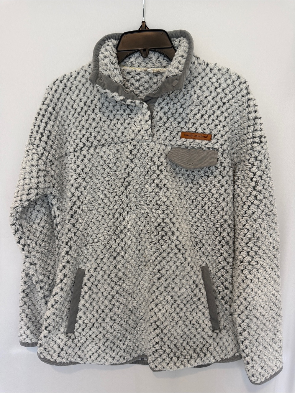 Simply Southern Gray & White Textured Sherpa Pullover